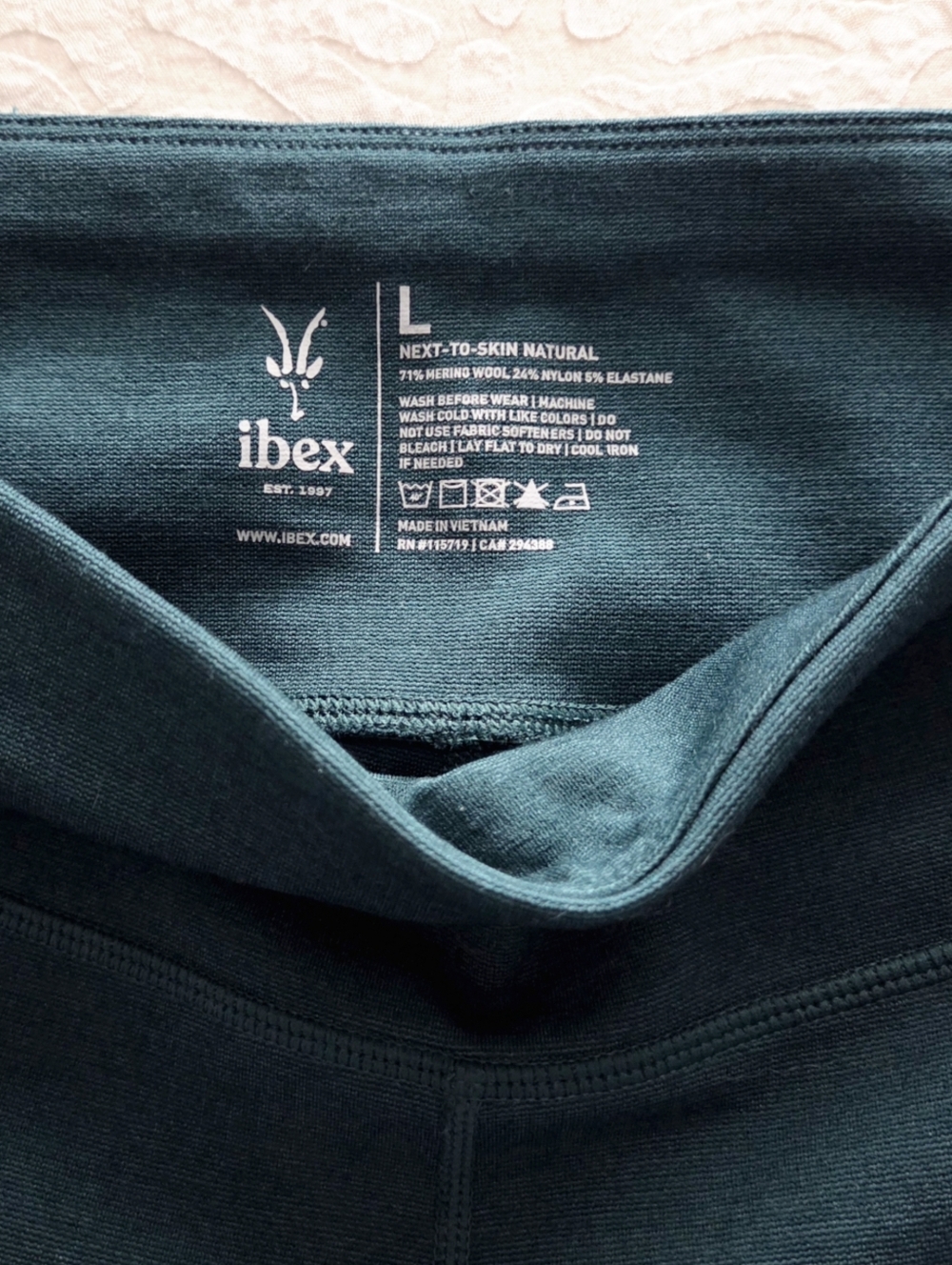 Ibex Teal Next-To-Skin Natural Base Layer Leggings, Wide Waistband & Pockets, LG - Picture 8 of 10